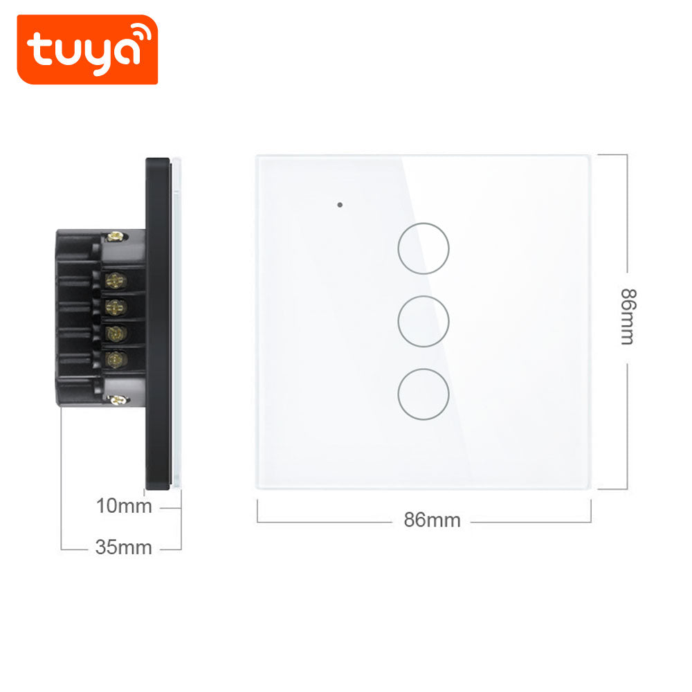 Întrerupător inteligent cu două canale WiFi, Întrerupător silențios cu senzor, de sticlă, pentru decorarea biroului, fără cablu neutru, control la distanță, casă inteligentă